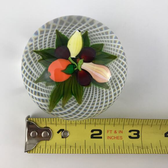 Perthshire 1980D Fruit 3D Pear Orange Lemon Plums Latticinio Paperweight Cert - Picture 8 of 16